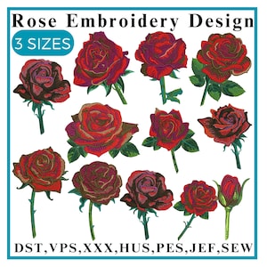 Rose Embroidery Design, Red Rose filled stitch, Summer Flower Motif, Flower embroidery, Spring embroidery, Rose design, Machine embroidery