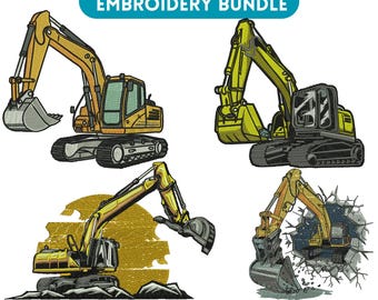 Diseño de bordado de excavadora, bordado de excavadora adorable, bordado de minivehículos de construcción, excavadora, diseño de bordado a máquina