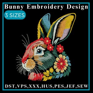 Bunny Embroidery Design, Floral Bunny Embroidery, Easter Bunny Embroidery, rabbit embroidery, easter bunny, Machine embroidery design