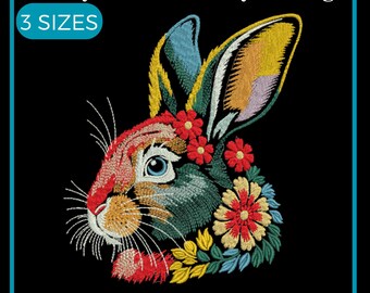 Bunny Embroidery Design, Floral Bunny Embroidery, Easter Bunny Embroidery, rabbit embroidery, easter bunny, Machine embroidery design