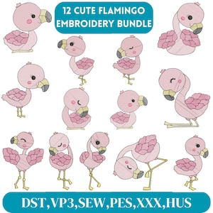 Desenho de bordado de flamingo, Mini bordado de flamingo, Ponto cheio de flamingo, Desenho de verão de flamingo, Desenho de bordado à máquina