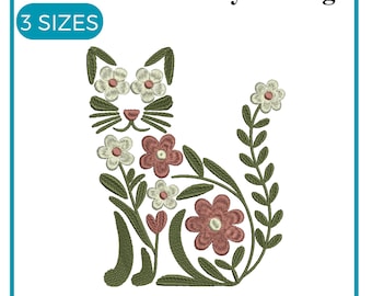 Cat embroidery design, Floral Cat Embroidery, Floral Kitten Motif, Beautiful Cat Embroidery, Pet Embroidery, Machine embroidery design