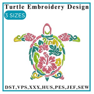 Sea Turtle Embroidery Design, turtles and flowers Motive, Tortoise Embroidery, Sea Life Design, Machine Embroidery Design
