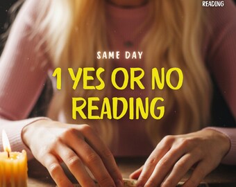 May include: Image of a tarot reading with the text "1 YES OR NO READING" in yellow. The image also includes the text "5 STAR REVIEWS" and "DETAILED TAROT & PSYCHIC READING". A lit candle is in the foreground.
