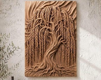 Weeping Willow Wall Art STL | CNC Wood Relief File | Decorative Tree Carving | Twisted Tree Carving | Aspire ArtCAM Router Model