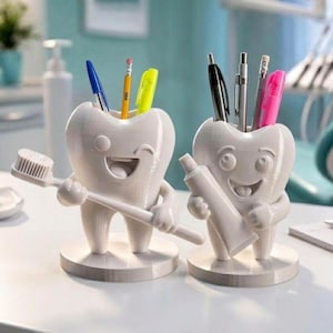 Tooth Pen Holders STL | Toothbrush & Toothpaste Desk Organizer | Dentist Office Decor | Funny Dentist Gift | 3D Print File
