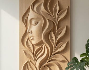 Abstract Face Wood Panel STL – Serenity Woman Relief, Minimal CNC Wall Art, 3D Relief Carving, Organic Wood Decor, Digital Download