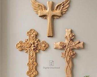 Religious Cross STL Bundle | CNC Router - 3D Printing Files | Roses & Thorns, Winged and Floral Styles | instant download