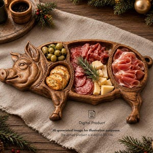 Pig Charcuterie Board STL | CNC Serving Tray File | Pig Shaped Cutting Board Relief | VCarve Aspire Estlcam CNC Router Design