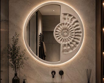 Ammonite Mirror Frame STL | Organic Bathroom Mirror Surround | CNC Wall Decor Relief | CNC Woodworking File | Digital Downloads