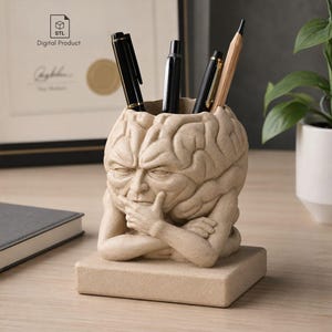 Stiftehalter in Gehirnform (STL-Datei) – Geschenk für Psychologen, Schreibtischdeko für Psychologen, Stiftehalter in Form eines menschlichen Gehirns, 3D-Druckdatei, digitaler Download