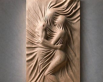 Veiled Couple Wall Art STL 3D Printable Relief Panel Romantic Sculpture Under Draped Sheets Home Decor Digital Download Model