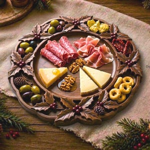 Christmas Wreath Serving Tray STL | CNC Charcuterie Board File | Holiday Platter Design | VCarve Aspire CNC Router | Digital Download