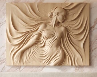 Veiled Woman Wall Art STL 3D Printable Relief Panel Elegant Sculpture Under Draped Sheets Home Decor Digital Download Model
