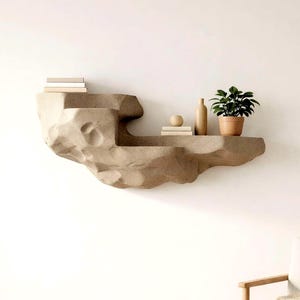 Stone Effect Floating Shelf STL File | Organic Rock Shelf | 3D Print & CNC Wall Shelf | Sculptural Minimal Design