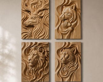 4 Wildlife Wall Art STL Bundle | CNC Router Files | 3D Relief Carving for CNC Router | VCarve Aspire | Carveco Project | Digital Download