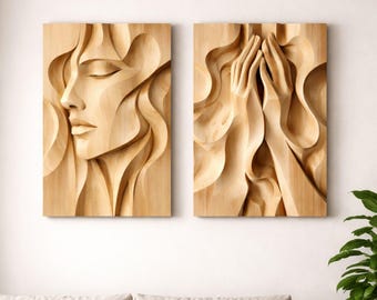 Zwei abstrakte Holzpaneele (STL) – Minimalistische CNC-Wandkunst, 3D-Reliefschnitzerei, moderne architektonische Holzdekoration, digitaler Download