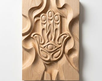 Hand der Fatima Hamsa (STL-Datei), Minimale CNC-Fräsdateien, 3D-Relief-Holzmodell, Hamsa-Wandbild, Zen-Schutzsymbole, Digitaler Download