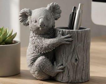 Realistic Koala Pen Holder STL File – Detailed 3D Sculpture, Easy Print Desk Organizer, Cute Gift for Coworker, PLA PETG Ready