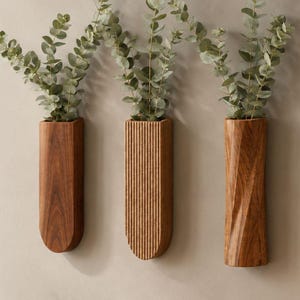 Set of 3 Slim Wall Pocket STL, Modern Hanging Planter Bundle, Minimalist 3D Printed Vase, Wall Decor, Eucalyptus Display, Digital Download
