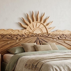 Sunset Horizon Headboard STL | 3D Relief Wall Panel CNC | Boho Minimal Bedroom Decor | Serene Minimal Wall Art | Decorative Panel files