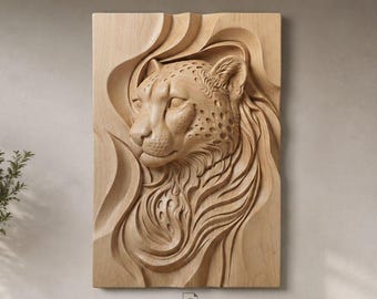 Cheetah Relief STL | CNC Router File | Cheetah Wood Carving | Wildlife Relief CNC | 3D Relief Carving | VCarve Aspire File