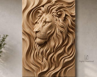 Lion Relief STL | CNC Router File | Lion Wood Carving | Wildlife Relief CNC | 3D Relief Carving | VCarve Aspire File
