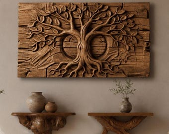 Tree of Life Wall Art & Trunk Shelves STL Bundle | Set of 3 Nature Decor | CNC Router Files | Nature Relief Wood Carving | 3D Print Models