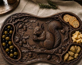 Squirrel Charcuterie Board STL | CNC Serving Tray File | Squirrel Shaped Cutting Board Relief | VCarve Aspire Estlcam CNC Router Design