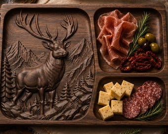Majestic Deer Charcuterie Board STL | CNC Serving Tray File | Deer Shaped Cutting Board Relief | VCarve Aspire Estlcam CNC Router Design