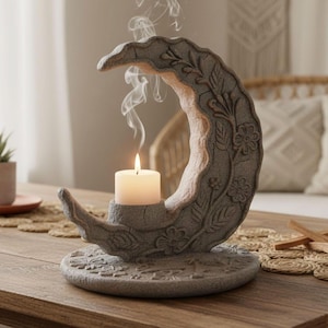 Boho Moon Candle Holder STL File | 3D Print & CNC Model