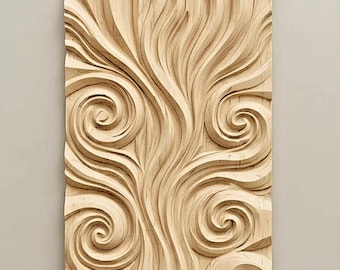 Abstrakte Holzwirbel – Skulpturales Reliefpaneel (STL) – Minimalistische CNC-Wandkunst, 3D-Reliefschnitzerei (digitaler Download)