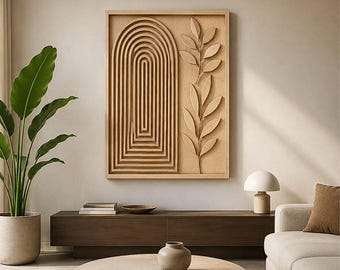 Natürliche Harmonie – Wandbild (STL) | Dekorative Holzschnitzerei | Minimalistische Blattkomposition | Organisches Wohnaccessoire | Digitales CNC-Design