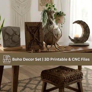 5 STL Boho Bundle | Organic Vase, Crochet Stool, Tree Roots & Stone Wall Art, Candle Holder