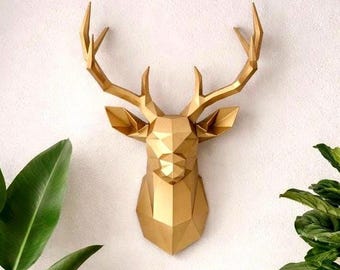 Hirschkopf im Low-Poly-Format (STL) | Minimalistische geometrische 3D-Druckvorlage für die Wand