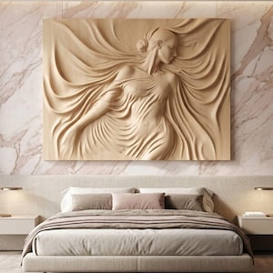 Veiled Woman Wall Art STL 3D Printable Relief Panel Elegant Sculpture Under Draped Sheets Home Decor Digital Download Model