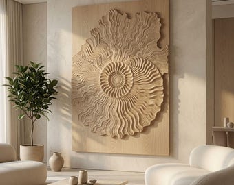 Ammonite Wall Panel STL | Luxury CNC Relief | Organic Fossil Wall Art | 3D Wood Carving File | Modern Nature Decor | Digital Download