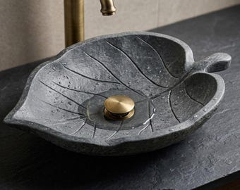 Lavabo orgánico con diseño de hojas (archivo STL) | Lavabo biofílico para baño | Lavabo imprimible en 3D | Archivo de relieve para fresadora CNC | Decoración moderna inspirada en la naturaleza | Descarga digital