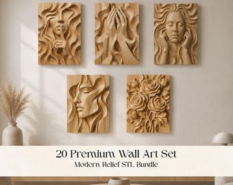 Ausgewählte abstrakte Wandkunst-STL-Kollektion | 20 moderne, minimalistische Wellendesigns | 3D-druckbares Wanddekor-Set | Luxuriöse CNC-Wandkunst