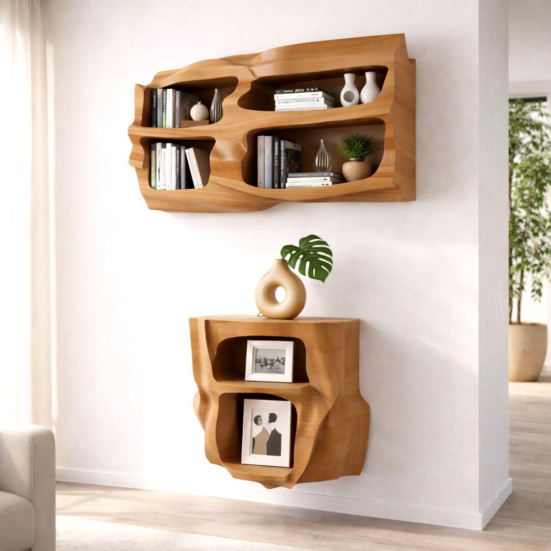 Simple Abstract Shelf Fluid Abstract Shelf & Base STL | Modern Minimal Furniture | CNC Wood ...