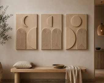STL-Bundle mit architektonischen Mondwandbildern | Moderne Mondphasen-Reliefpaneele | Japandi-Wanddeko | CNC-Holzschnitzdateien