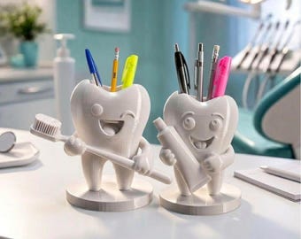 Zahn-Stifthalter (STL-Datei) | Schreibtisch-Organizer für Zahnbürste und Zahnpasta | Zahnarztpraxis-Deko | Lustiges Geschenk für Zahnärzte | 3D-Druckdatei