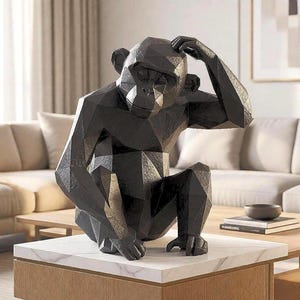 Low Poly Monkey STL – Minimal Geometric 3D Model – Modern Decorative Sculpture for 3D Printing