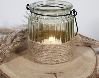 Glass lantern with jute – boho decoration, vintage tealight holder for a cozy atmosphere, country house style & sustainable gift idea