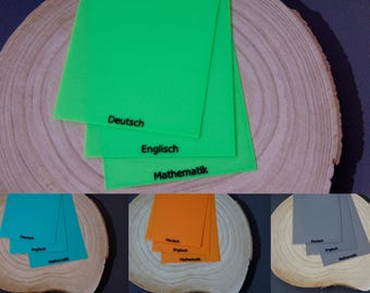 Folder dividers (DIN A4) set of 3, theme "School" | German, Mathematics, English | various colors