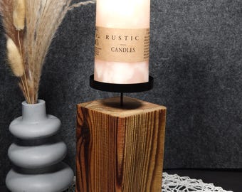 Rustic candle holder made from solid reclaimed beams | Handmade unique piece made from recycled wood | Sustainable decoration – candle not included