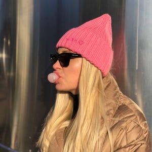 Handmade Soft Pink Cotton Beanie - Cozy Winter Hat