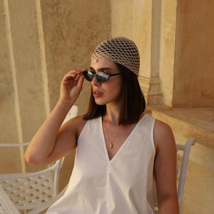 Crochet Boho Hat, Netted Mesh Beanie, Handmade hat, Mesh Beanie with pearl, Crochet Hat, Women Lace Cap, Summer Hat