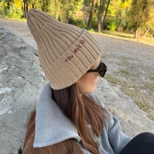 Handmade Cotton Knit Beanie: Embroidered Winter Hat