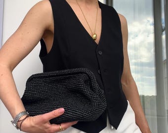 Pochette in rafia all'uncinetto: pochette realizzata a mano con fodera in lino